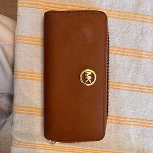 Michael Kors Brown Saffiano Zip Continental Wallet